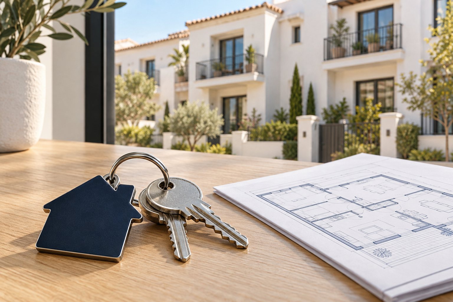Llaves y plano de una vivienda: servicio inmobiliario en Murcia